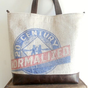 Recycled grain sack leather tote crossbody bag Cleveland, Ohio - eco vintage fabrics