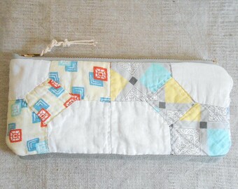 LAST ONE SALE Upcycled vintage quilt pouch pencil phone case - eco vintage fabric