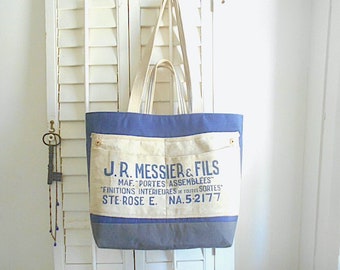 Recycled French nail apron canvas tote bag, Messier & Fils Quebec Canada - eco vintage fabrics