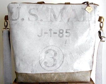 US Mail, waxed military canvas tote, carryall, diaper bag - eco vintage fabrics