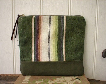 Mexican blanket & canvas pouch, clutch - eco vintage fabrics