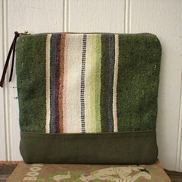 Mexican blanket & canvas pouch, clutch - eco vintage fabrics