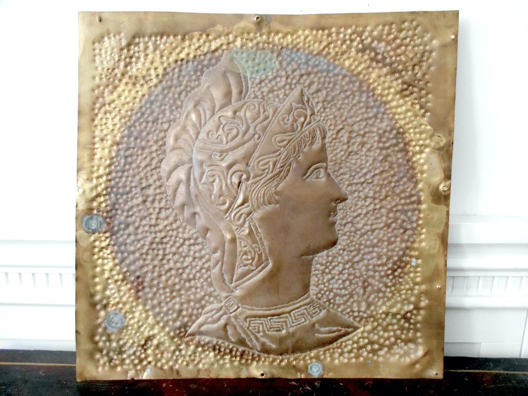 Large Antique Repousse Brass Panel Wall Hanging - Minerva Female ...