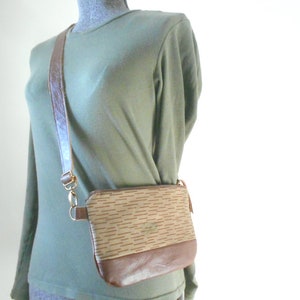 Repurposed German camo canvas & leather sling crossbody bag fanny pack Cold War Era eco vintage fabrics image 7