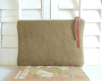 Recycled WW2 wool military blanket large utiity pouch clutch - eco vintage fabrics