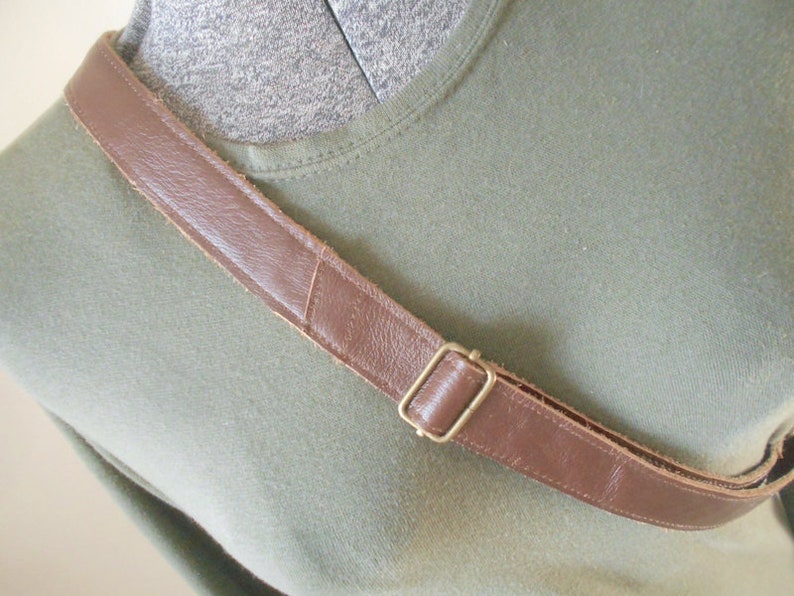 Repurposed German camo canvas & leather sling crossbody bag fanny pack Cold War Era eco vintage fabrics image 10