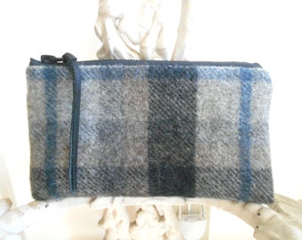 Vintage tartan plaid wool phone case utility pouch - eco vintage fabrics