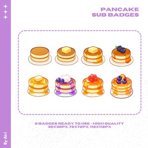 Pancake Sub Badges | Digital Download Pancake Sub Badges | Twitch and Discord Icons | Cozy Food Themed Badges