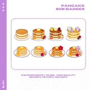 Pancake Sub Badges | Digital Download Pancake Sub Badges | Twitch and Discord Icons | Cozy Food Themed Badges