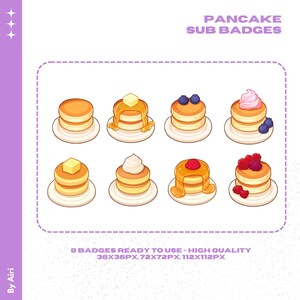 Pancake Sub Badges | Digital Download Pancake Sub Badges | Twitch and Discord Icons | Cozy Food Themed Badges