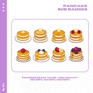 Pancake Sub Badges | Digital Download Pancake Sub Badges | Twitch and Discord Icons | Cozy Food Themed Badges