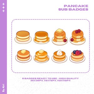 Pancake Sub Badges | Digital Download Pancake Sub Badges | Twitch and Discord Icons | Cozy Food Themed Badges