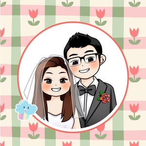 Niestandardowy portret Kawaii, słodki portret, portret pary, kreskówka, prezent świąteczny, prezent ślubny, rocznica, portret anime, chibi
