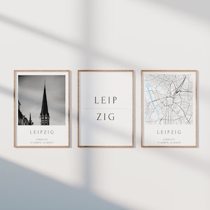 Leipzig Poster 3er Set, Leipzig Foto Set, Leipzig Geschenk, Leipzig Map Poster, Leipzig Dekoration, Einzugsgeschenk