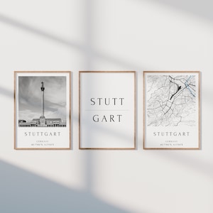 Stuttgart Poster 3er Set, Stuttgart Foto Set, Stuttgart Geschenk, Stuttgart Map Poster, Stuttgart Dekoration, Einzugsgeschenk