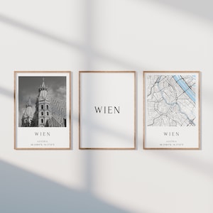 Wien Poster 3er Set, Wien Foto Set, Wien Geschenk, Wien Map Poster, Wien Dekoration, Einzugsgeschenk