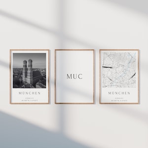 München Poster 3er Set, München Foto Set, München Geschenk, München Map Poster, München Dekoration, Einzugsgeschenk, Deko Geschenk