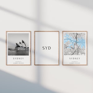 Sydney Poster 3er Set, Sydney Foto Set, Sydney Geschenk, Sydney Map Poster, Sydney Dekoration, Einzugsgeschenk