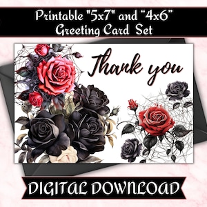 Gothic Rose and Spiderweb Thank You Card (5x7 and 4x6 Set)