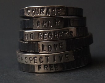 Custom word ring, Simple Silver rustic ring, inspirational ring, Name ring, hand stamped ring band, motivational, personalized jewelry