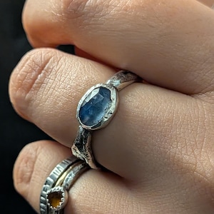 Blue Faceted Kyanite ring, Oval gemstone, Rustic style hand crafted jewelry