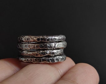 Handcrafted Textured Silver Band Ring - Unisex Stackable Jewelry