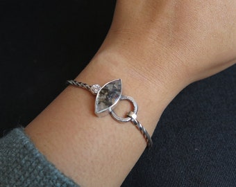 Dendritic agate, Sterling silver gemstone cuff, OAK Rustic Jewelry, Unique bracelet for women, Cool modern armband Handmade jewelry,