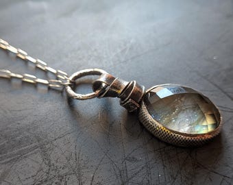 Faceted Blue Labradorite Sterling Silver Pendant Necklace: Wabi Sabi Jewelry