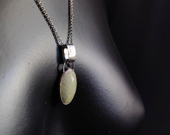 Light Oval Jadeite Pendant, Handmade Sterling silver jewelry, Men's or Women's Padlock Necklace, Rustic bold wabi sabi