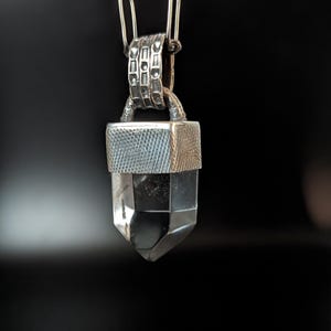 Oxidized Sterling Silver Clear Quartz Point Pendant Necklace - Raw Crystal Jewelry image 2