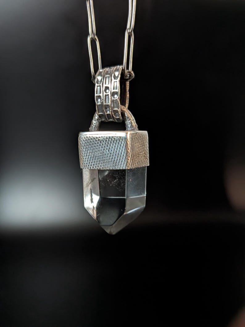 Oxidized Sterling Silver Clear Quartz Point Pendant Necklace - Raw Crystal Jewelry image 2