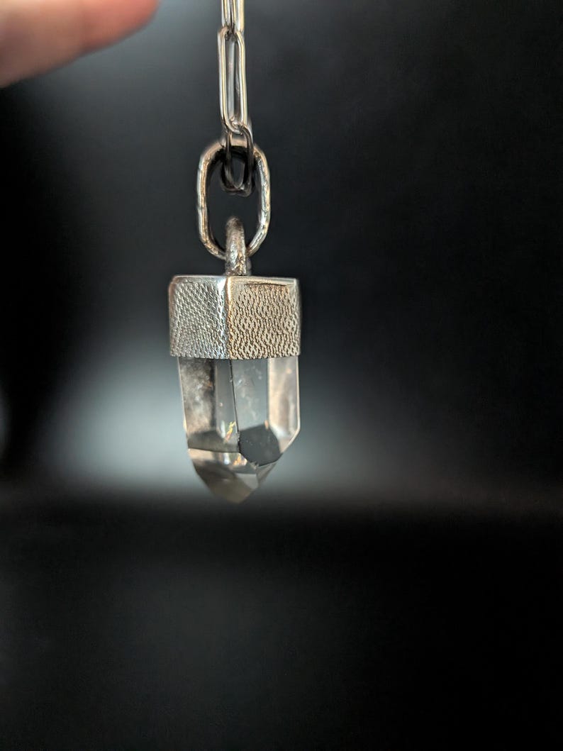 Oxidized Sterling Silver Clear Quartz Point Pendant Necklace - Raw Crystal Jewelry image 10
