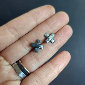 Black cross earrings, Silver, Black, Grey studs, Cool grunge style, handmade jewelry, wabi sabi, Crosses, Sterling X studs , Modern earrings