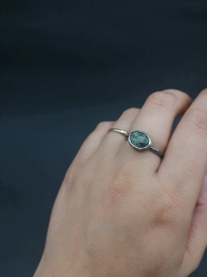 Custom Rustic jewelry natural turquoise Stacking ring darkened silver Elegant Gift Idea Solitaire Smart Practical Little zen wabi sabi ring