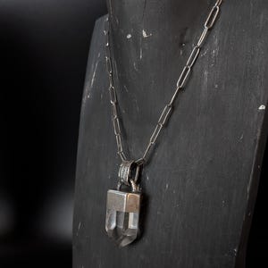 Oxidized Sterling Silver Clear Quartz Point Pendant Necklace - Raw Crystal Jewelry image 5