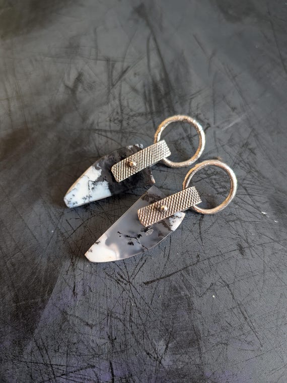 Wabi Sabi Dendritic Opal Sterling Silver Stud Earrings: Rustic Stone Jewelry