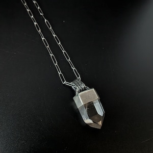 Oxidized Sterling Silver Clear Quartz Point Pendant Necklace - Raw Crystal Jewelry image 7