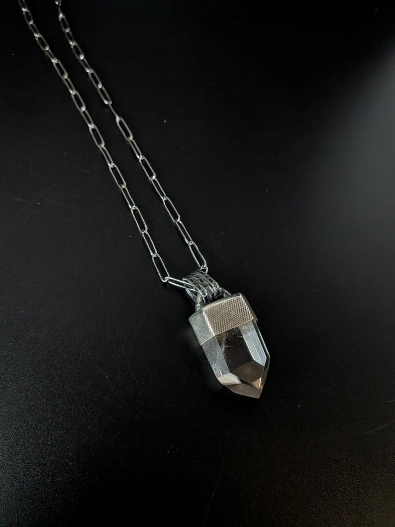 Oxidized Sterling Silver Clear Quartz Point Pendant Necklace - Raw Crystal Jewelry image 7
