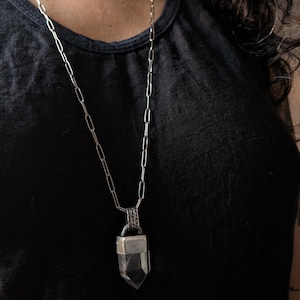 Oxidized Sterling Silver Clear Quartz Point Pendant Necklace - Raw Crystal Jewelry image 4