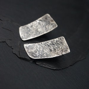 Large wabi sabi Raw silver studs Oxidized silver rectangle earrings Modern Bohemian Bold Everyday design Statement earrings Strong primitive Oxidized finish