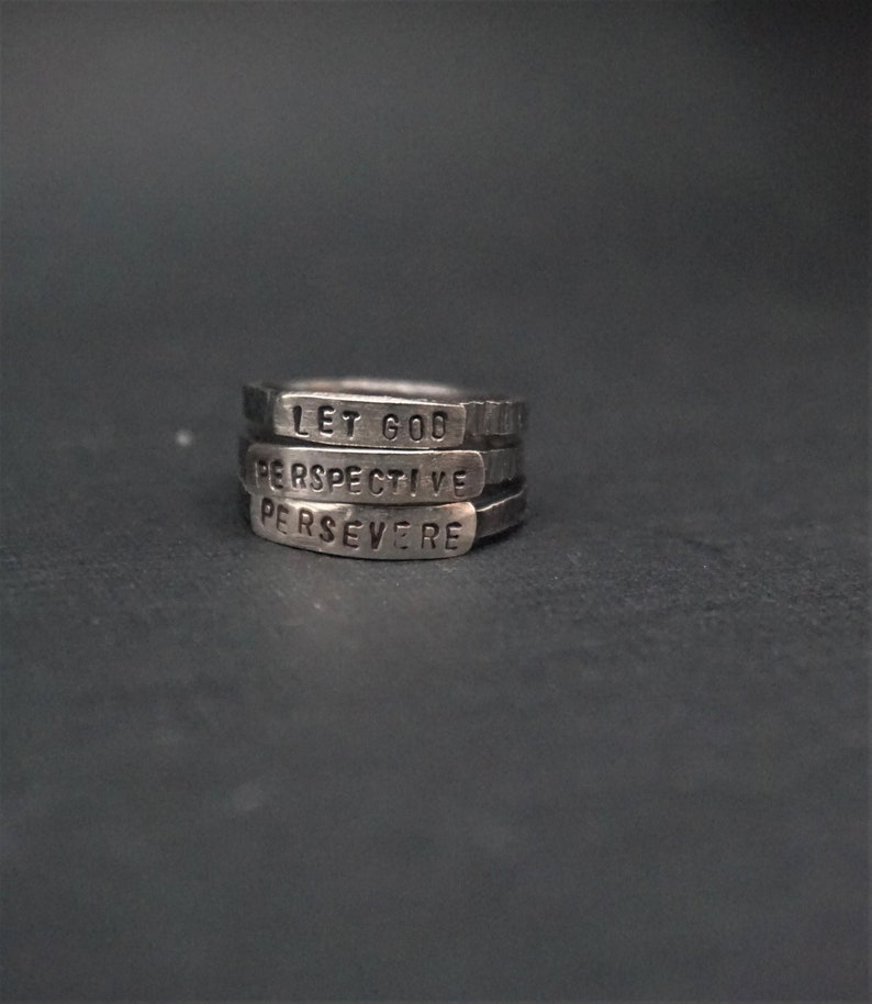 Custom word ring, Simple Silver rustic ring, inspirational ring, Name ring, hand stamped ring band, motivational, personalized jewelry image 2