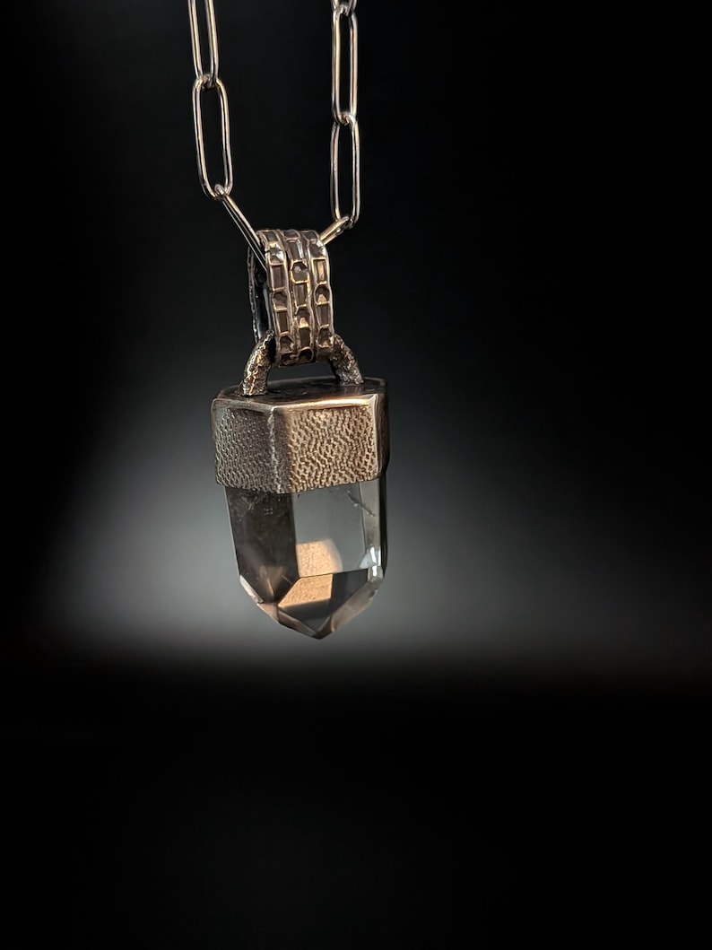 Oxidized Sterling Silver Clear Quartz Point Pendant Necklace - Raw Crystal Jewelry image 13