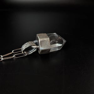 Oxidized Sterling Silver Clear Quartz Point Pendant Necklace - Raw Crystal Jewelry image 12