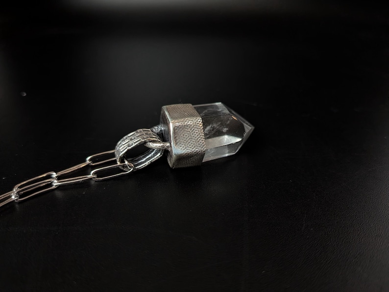 Oxidized Sterling Silver Clear Quartz Point Pendant Necklace - Raw Crystal Jewelry image 12