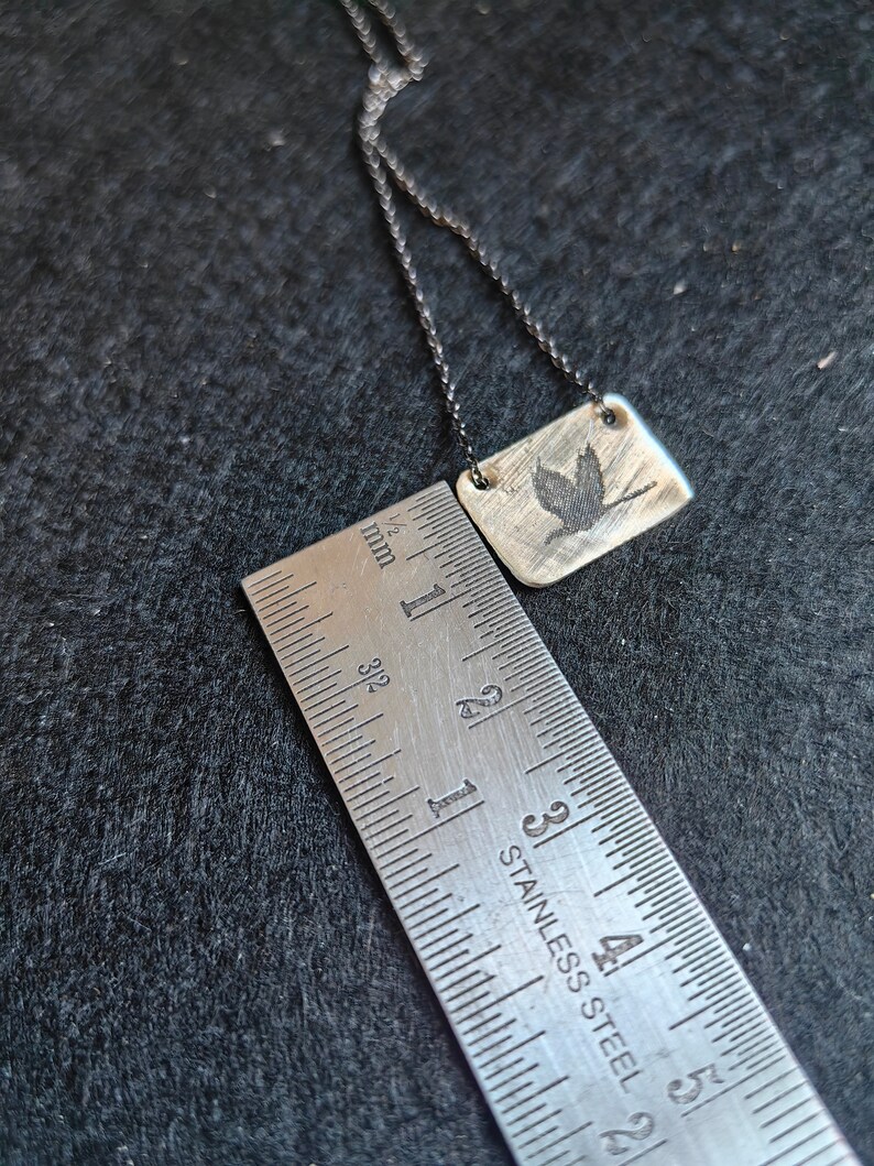 Unique etched little black bird silhouette, subtle sterling silver, rustic bird necklace, aesthetic poetry inspired jewelry, Handmade image 6