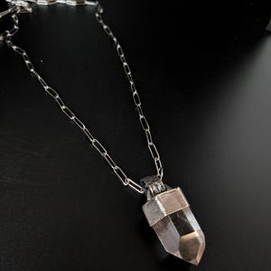 Oxidized Sterling Silver Clear Quartz Point Pendant Necklace - Raw Crystal Jewelry image 3