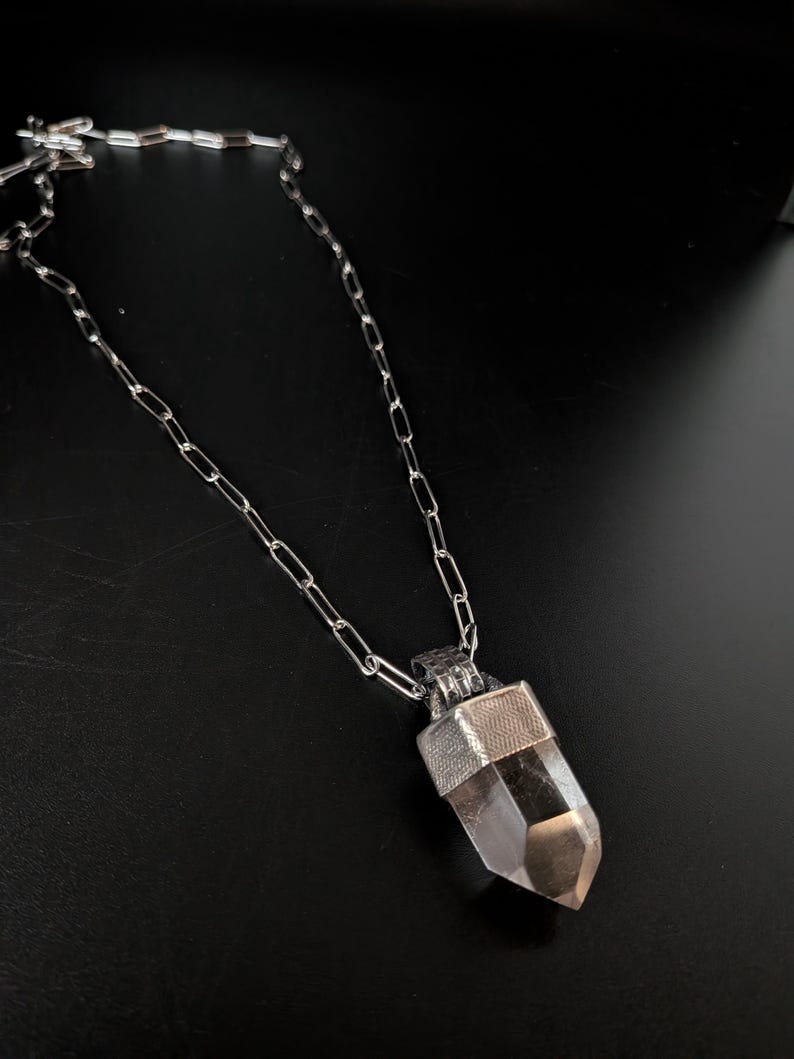 Oxidized Sterling Silver Clear Quartz Point Pendant Necklace - Raw Crystal Jewelry image 3