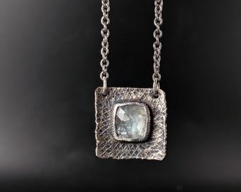 Kyanite Silver Pendant, Faceted Blue Stone, Stamped Sterling Handmade Necklace