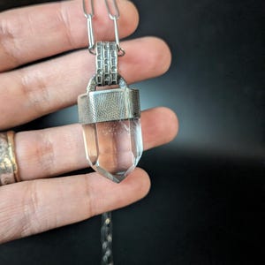 Oxidized Sterling Silver Clear Quartz Point Pendant Necklace - Raw Crystal Jewelry image 11