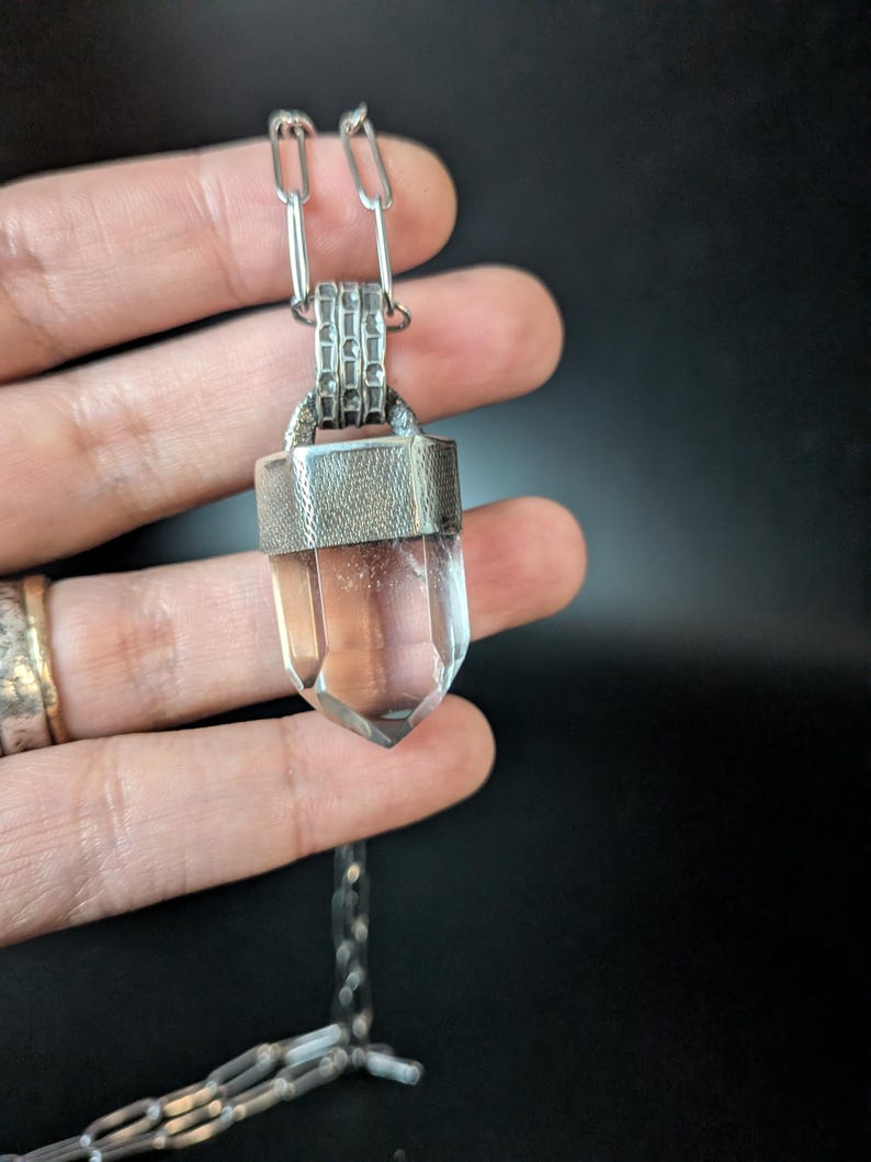 Oxidized Sterling Silver Clear Quartz Point Pendant Necklace - Raw Crystal Jewelry image 11
